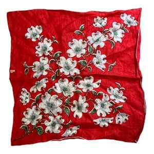 Vintage Red Floral Print Handkerchief Scarf